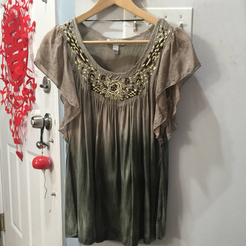 Dressbarn Women's Grey/Dark Green Blouse, Size S